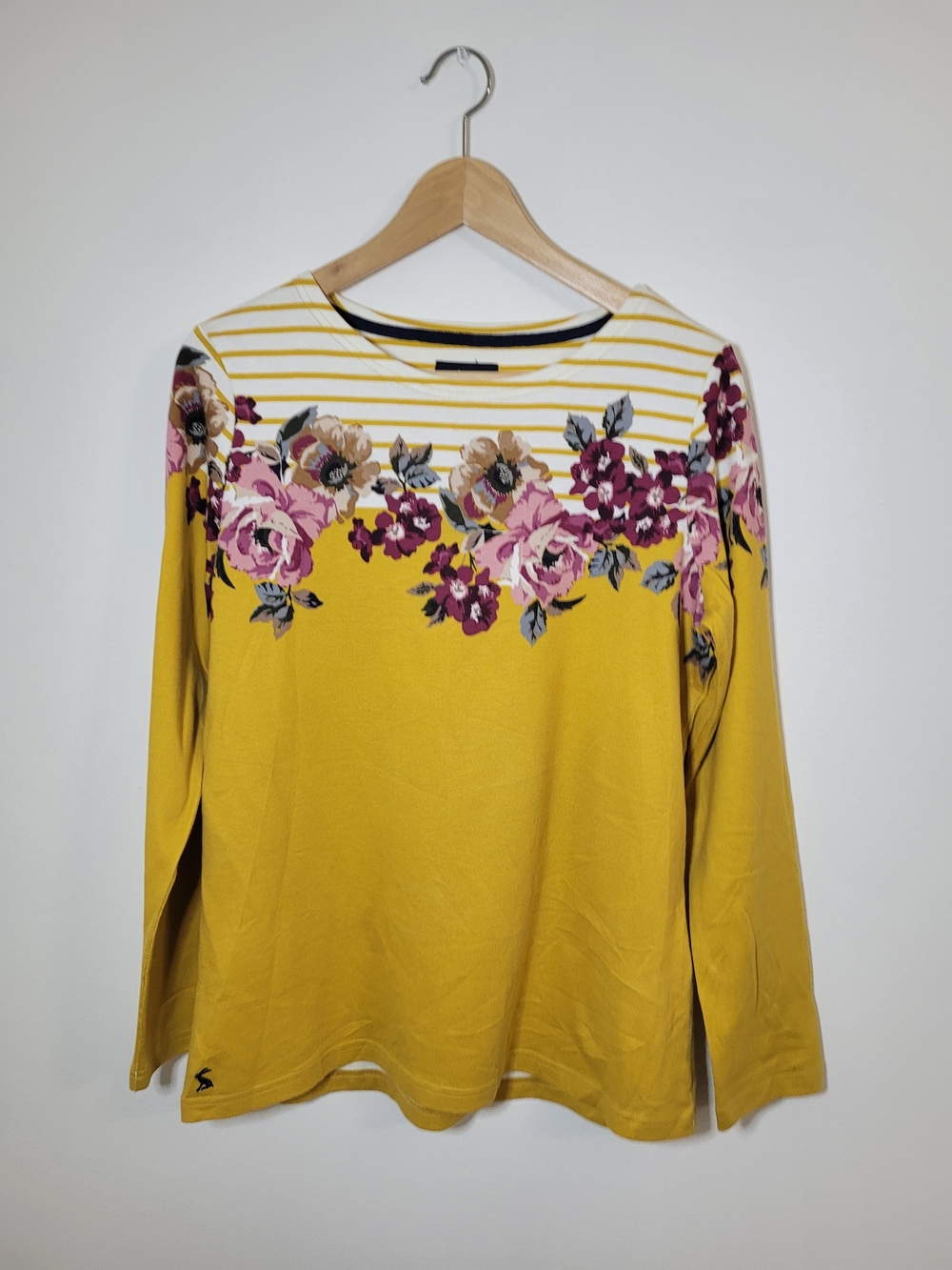 Joules Harbour Top Yellow Floral Striped Long Sleeve Shirt Size US 10